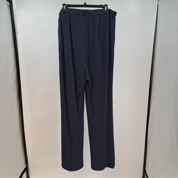 Eloquii Pants Plus 16‎ Elastic Waistband Pull On Metallic Knit High Waist Navy - Picture 5 of 7